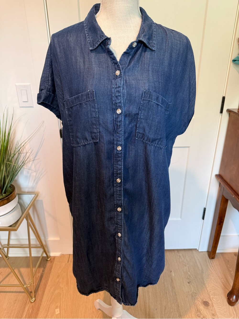 Wonderly Lyocell Denim Shirt Dress XL Button Front Chambray Midi